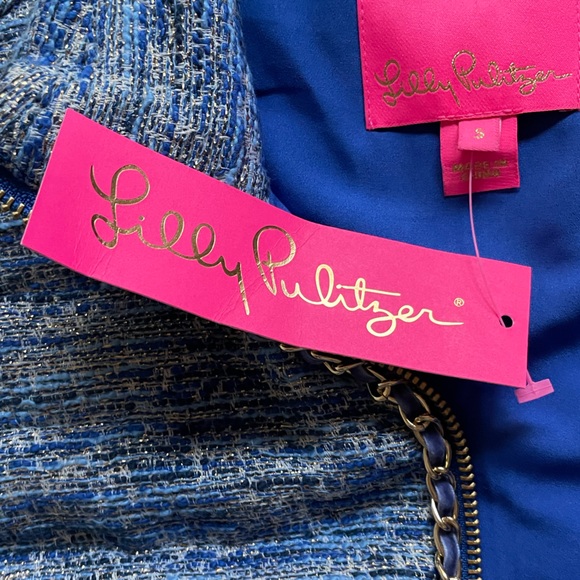 NWT Lilly Pulitzer Noella Resort Boucle Blue Vest Small Pockets Preppy Southern - Picture 6 of 11